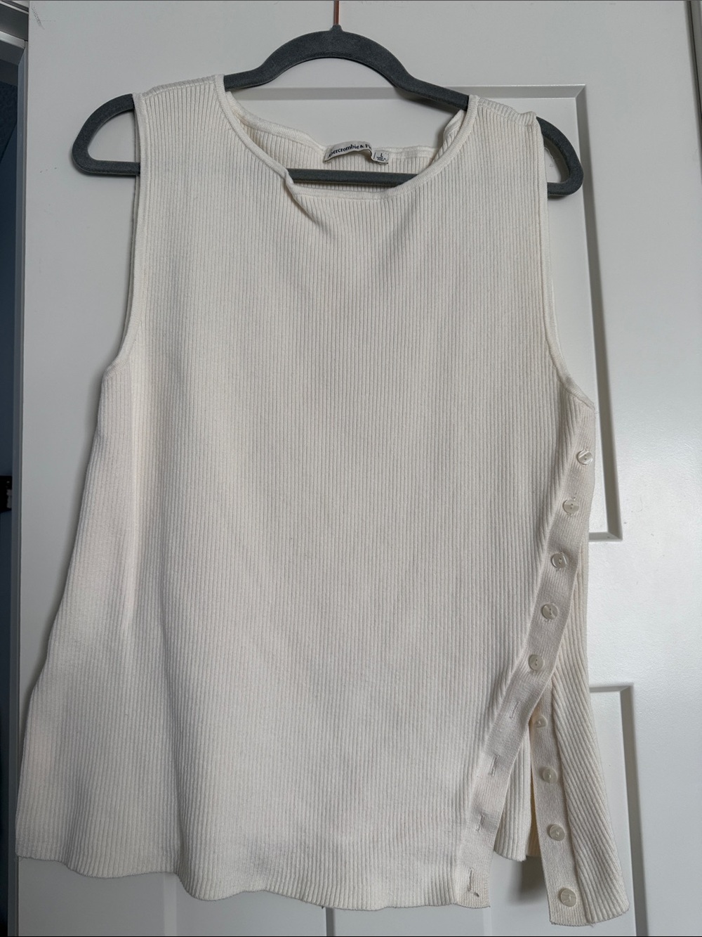 Abercrombie & Fitch Cream Ribbed Tank with Side Button Detail